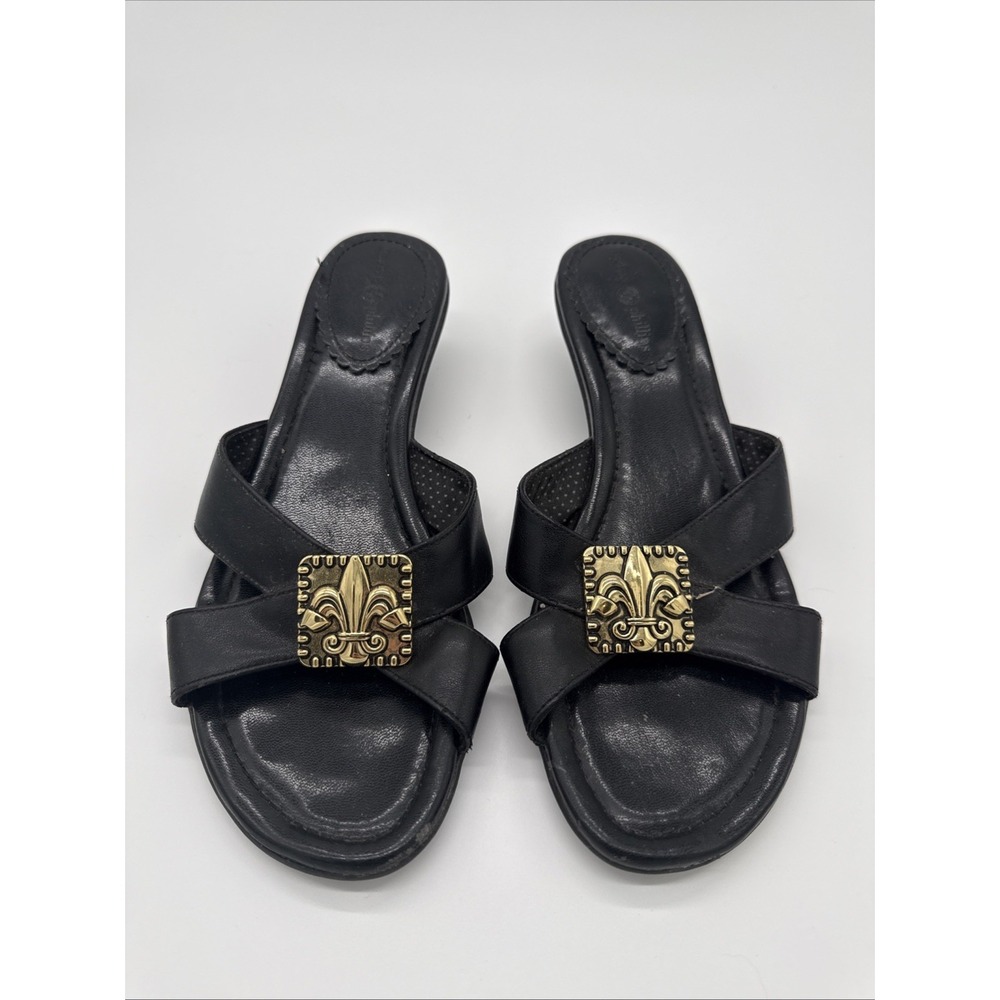 Lindsay Phillips Women's Kitten Heel Slide Sandal Black Leather Size 8